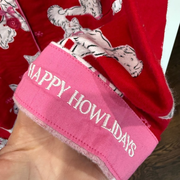 NWT PJ Salvage RED/WHITE DOGS WITH PINK BOWS Cotton Flannel Pajama Set Women's M - Picture 4 of 7